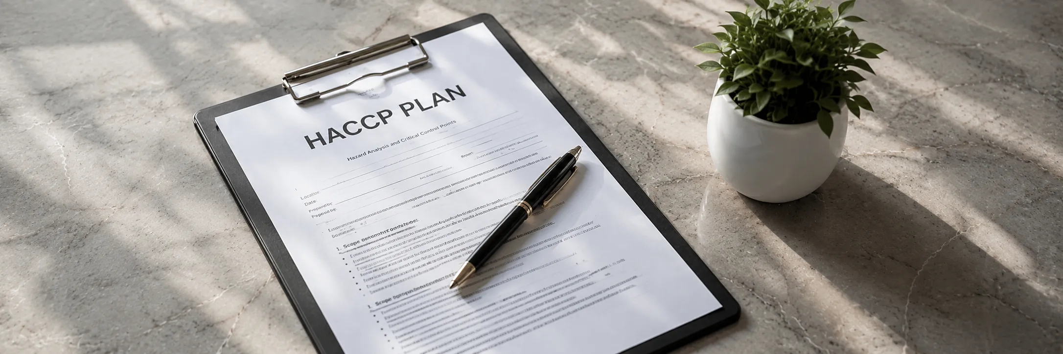 Plan HACCP na podkładce z długopisem na blacie